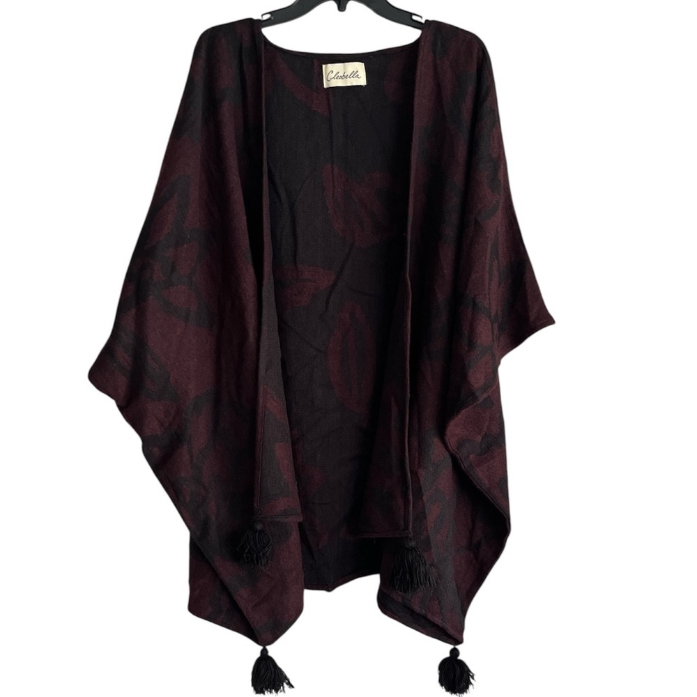 Cleobella Sevigny Bordeaux Capelet One Size Burgundy Black Tassel Wrap‎ Poncho